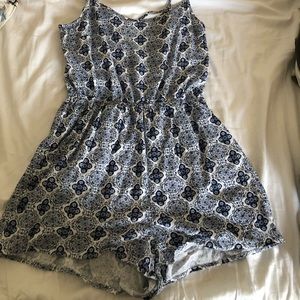 cute blue and white patterned romper